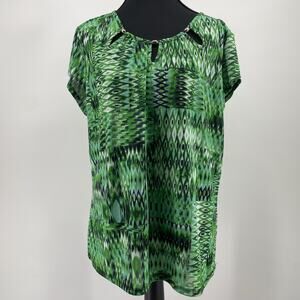 Laura Cruz Women’s 1X Green Top Blouse Beads Cut Outs Shirt Office Teacher